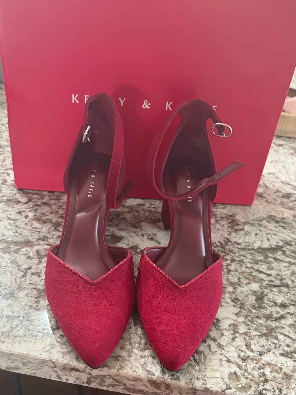 Kelly & Katie Red Pointed-Toe Ankle-Strap Heels